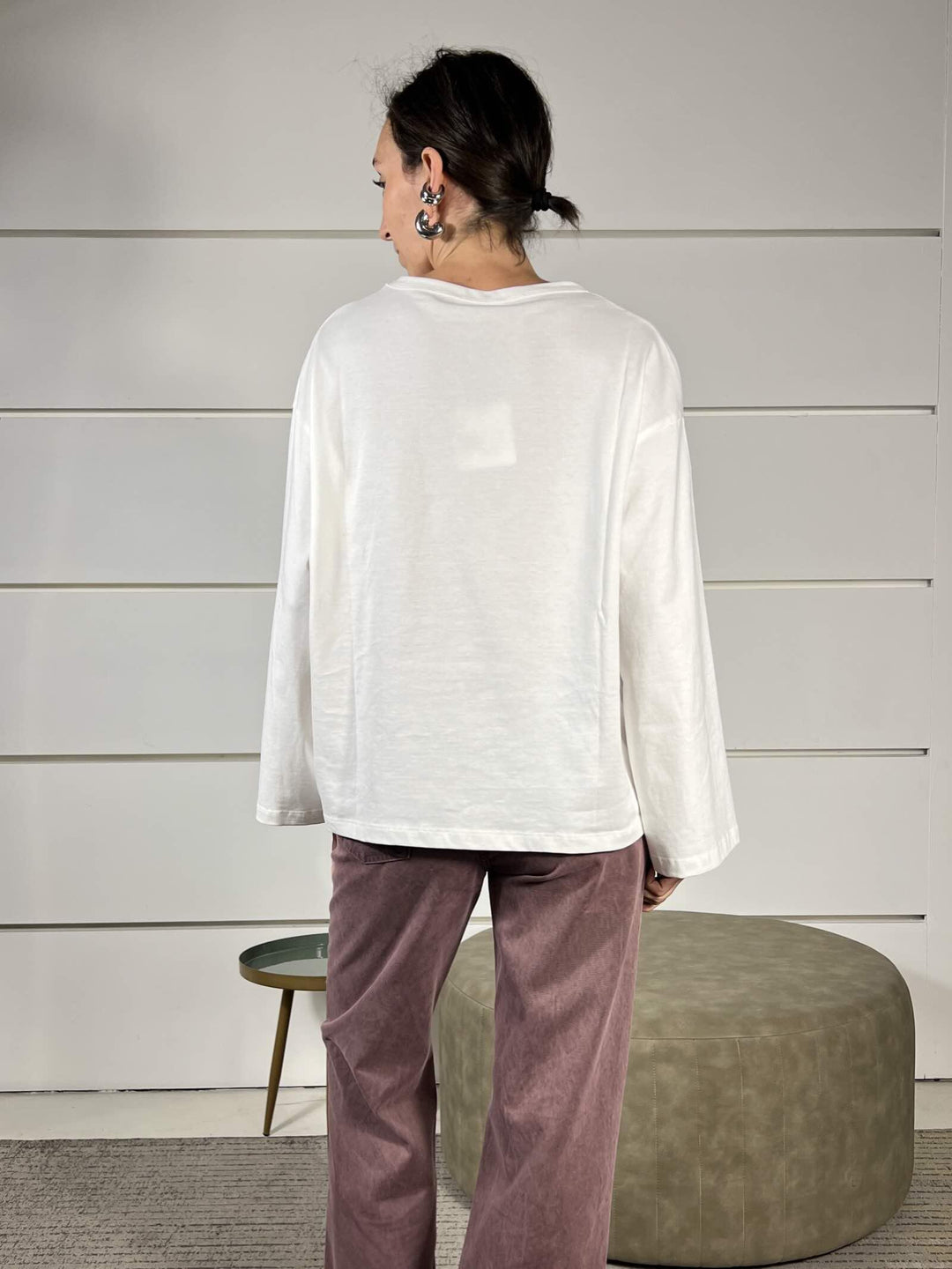 t-shirt girocollo con manica lunga ampia bianca UF0169BIANCO VICOLO