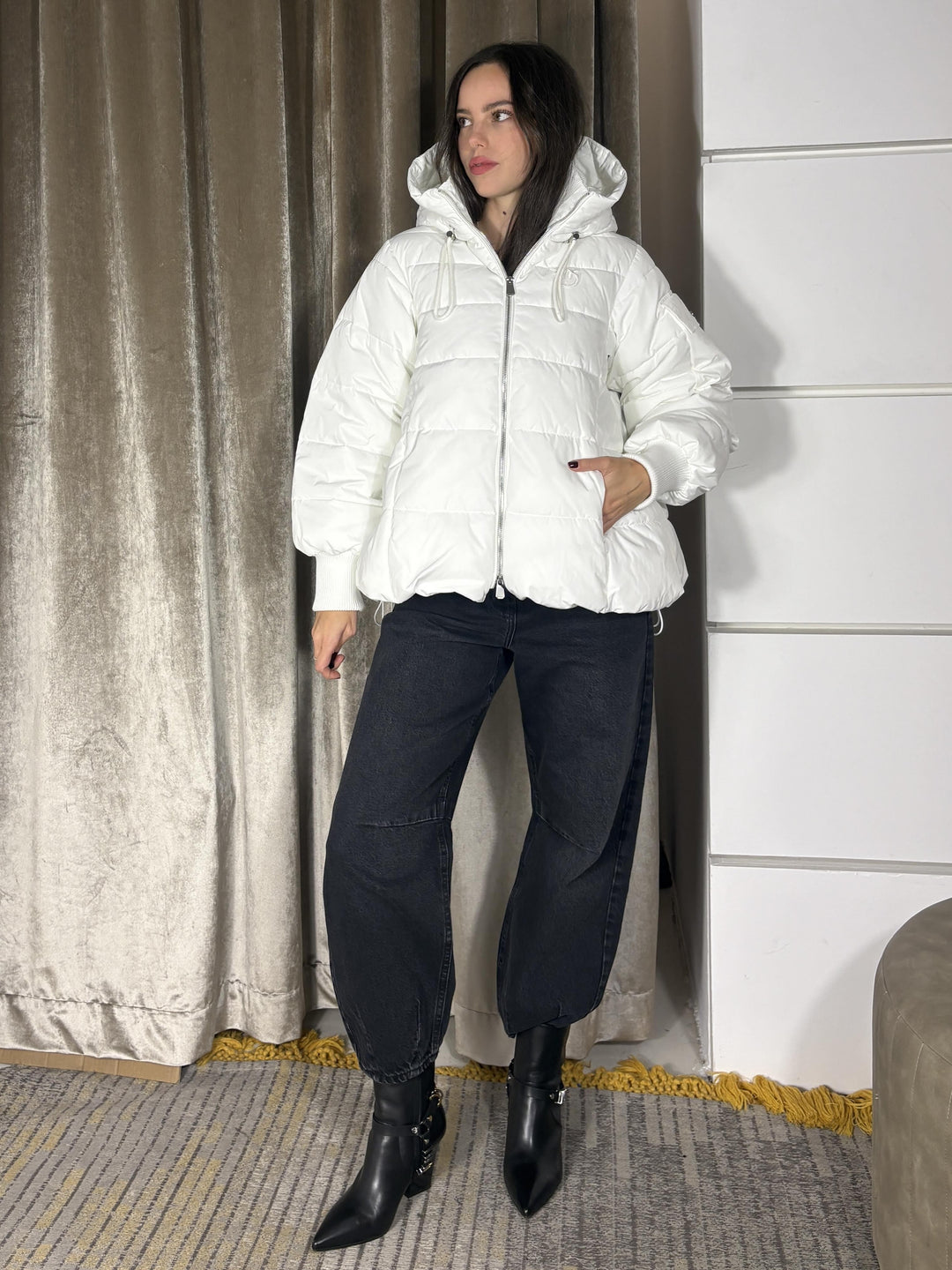 PIUMINO IMBOTTITO CORTO BIANCO CRUSCA CAPPAZ05 PINKO