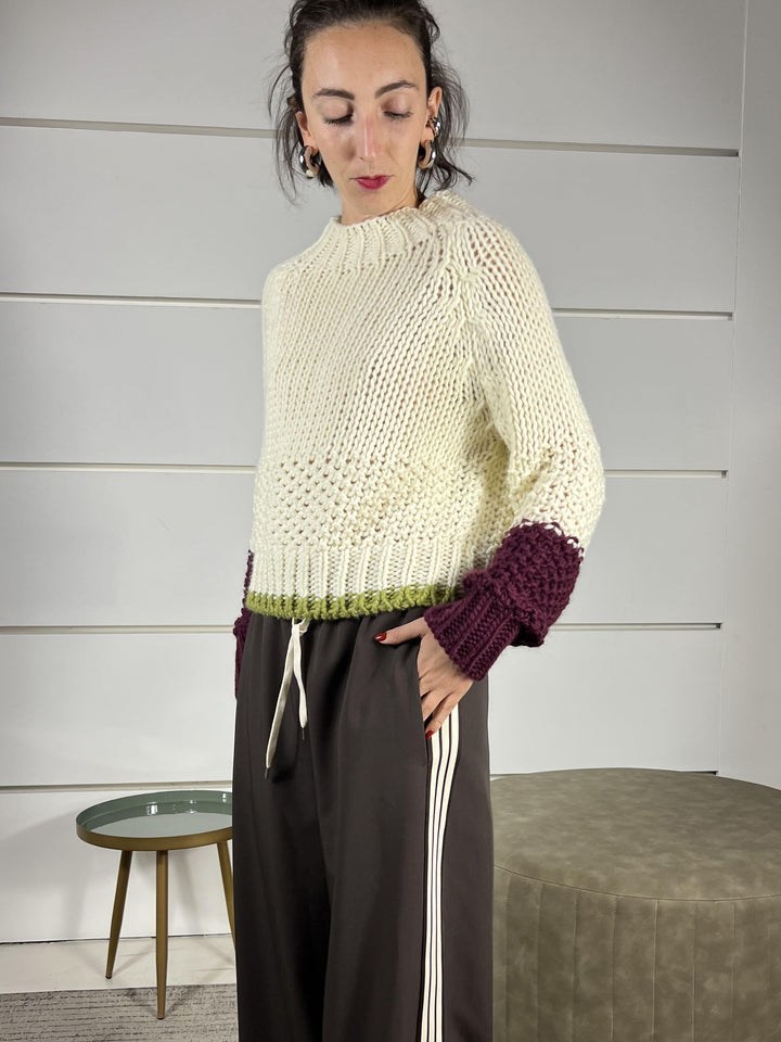 maglione con bordo nel fondo a contrasto panna 95573PANNA SUSY MIX
