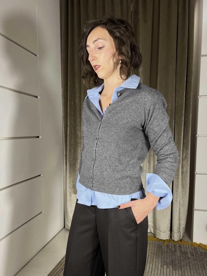 cardigan girocollo con bottoncini in misto lana e cashmere antracite D82083ANTRACITE TENSIONE IN