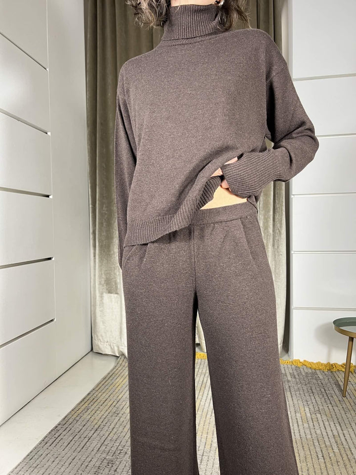 pantalone a palazzo con elastico in vita misto lana moro 22107FMORO VICOLO