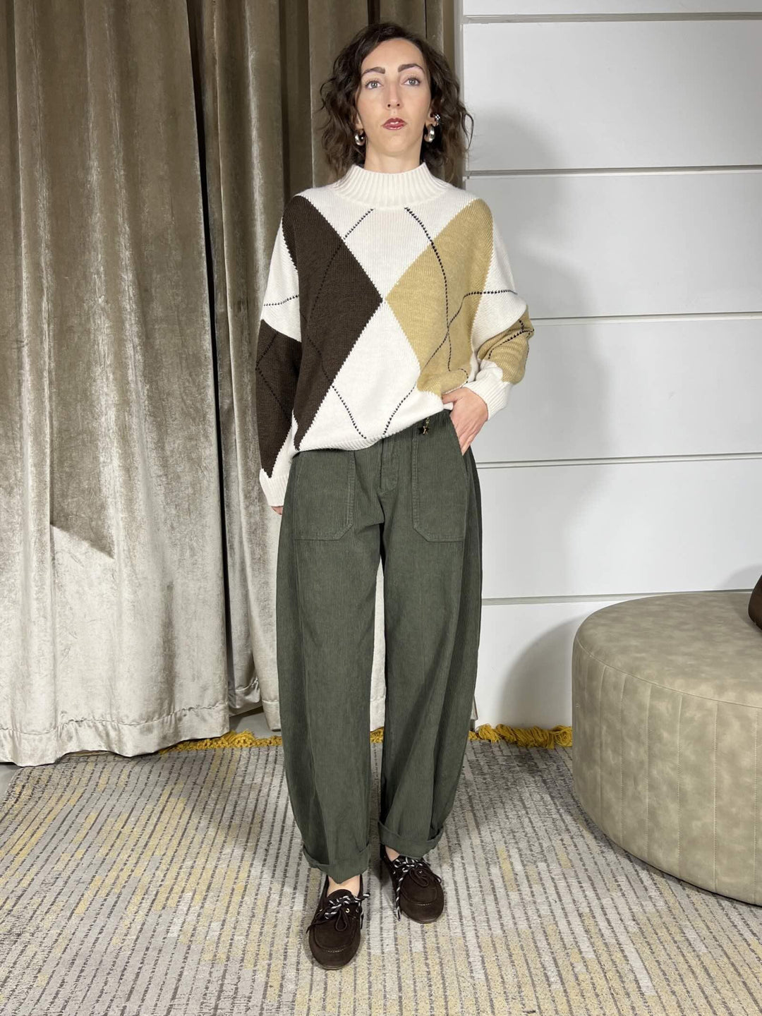 maglione con rombi panna in misto lana F01E0886PANNA PHILIA LOFT