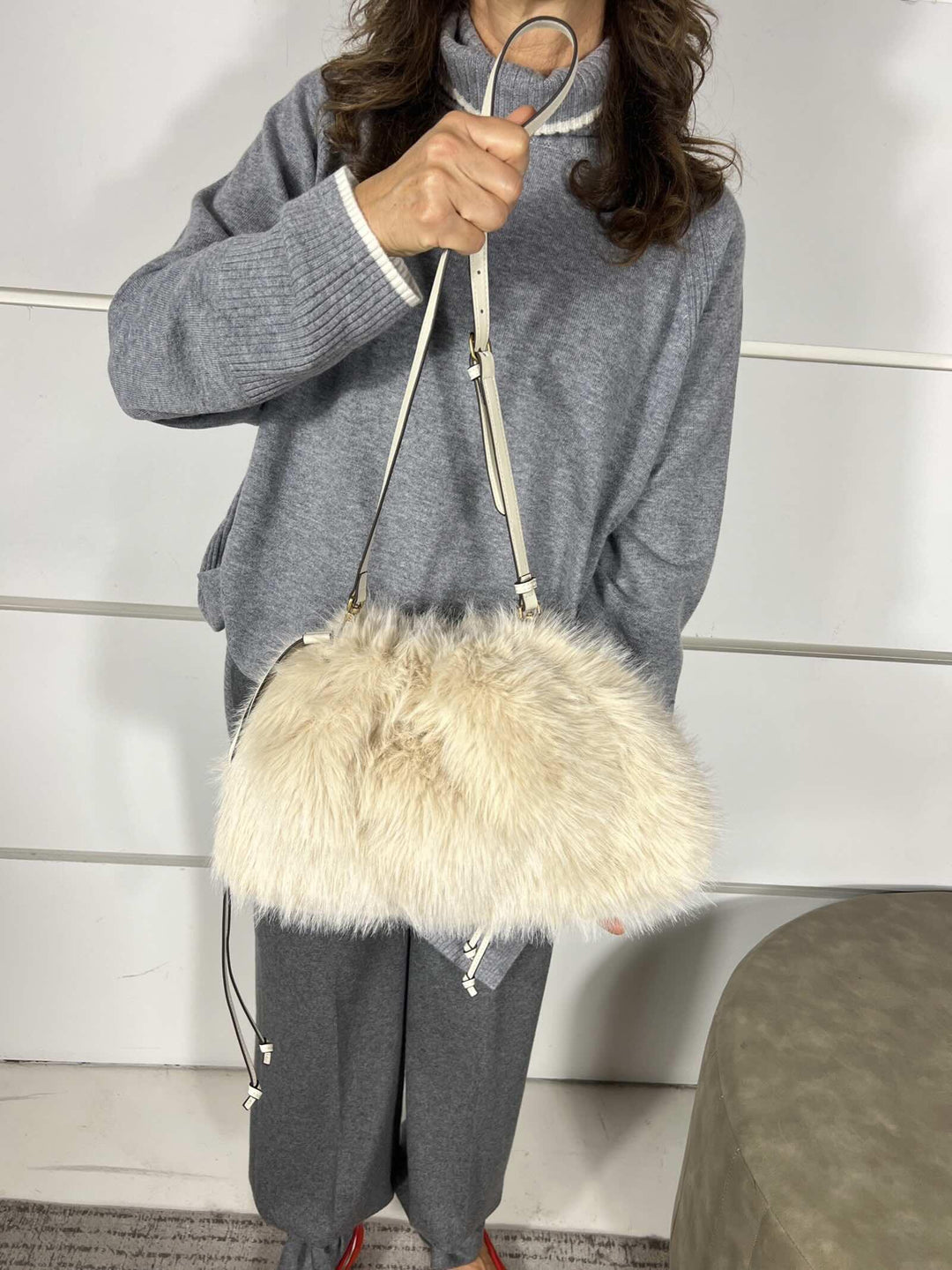 MAXI CLUTCH EFFETTO PELLICCIA BEIGE-GRIGIO FUMO ANTIQUE GOLD MAXI CLUTCHC50Q PINKO