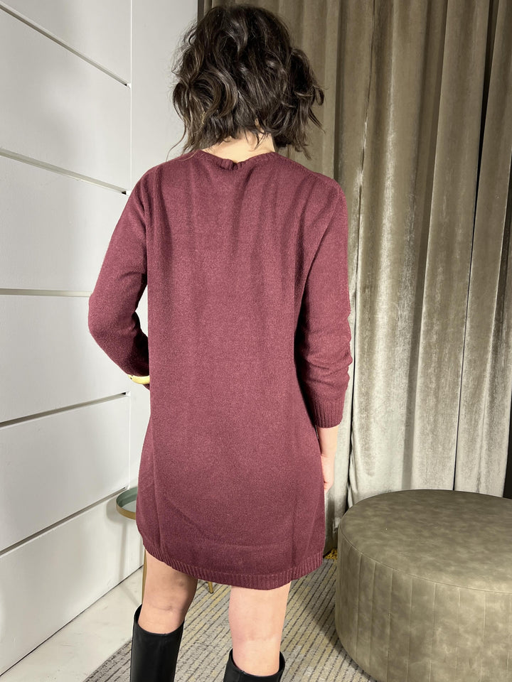 abito in maglia girocollo bordeaux in calda viscosa 78549BORDEAUX SUSY MIX