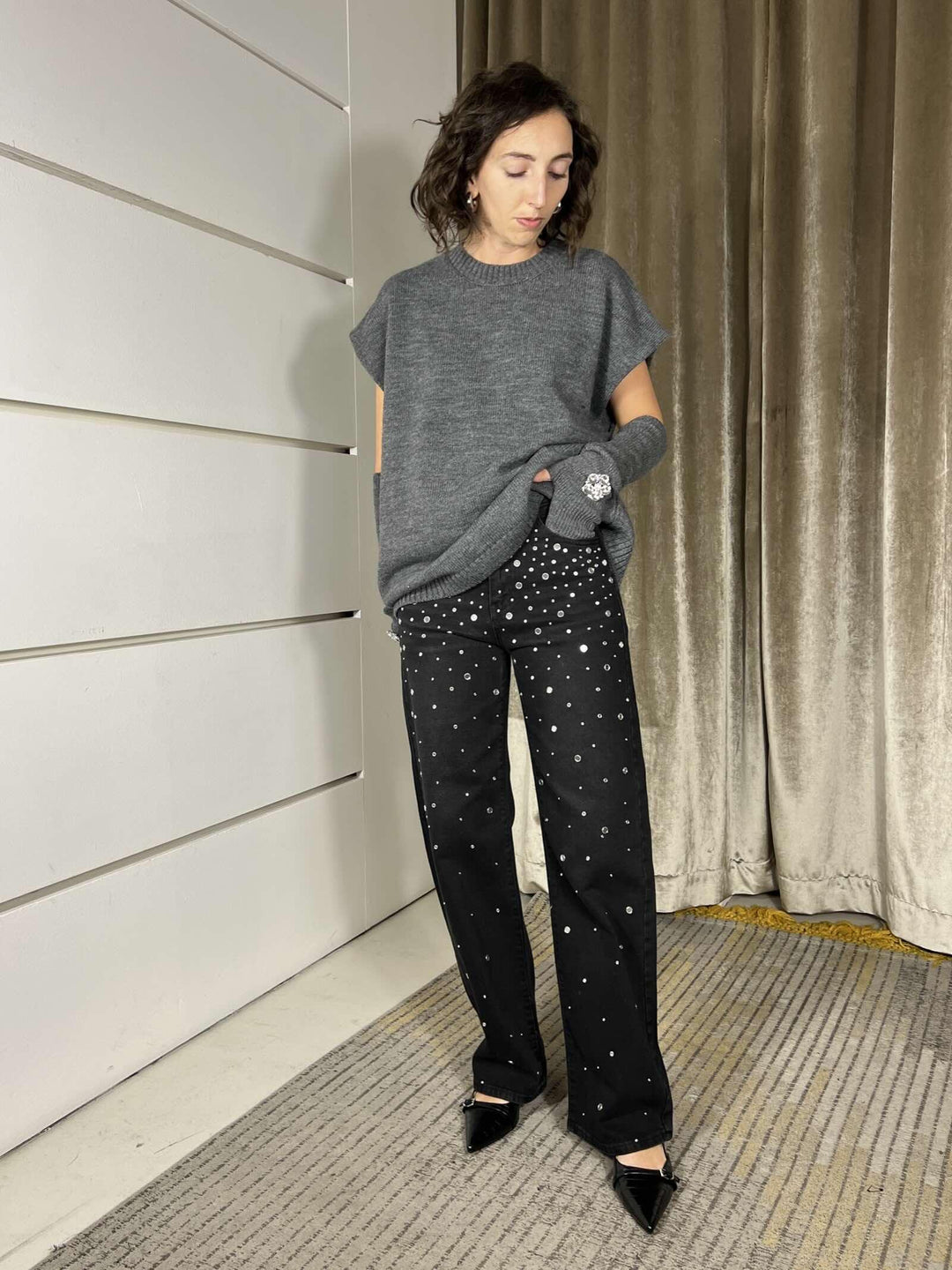 jeans con borchie straight nero D01E0946NERO PHILIA LOFT