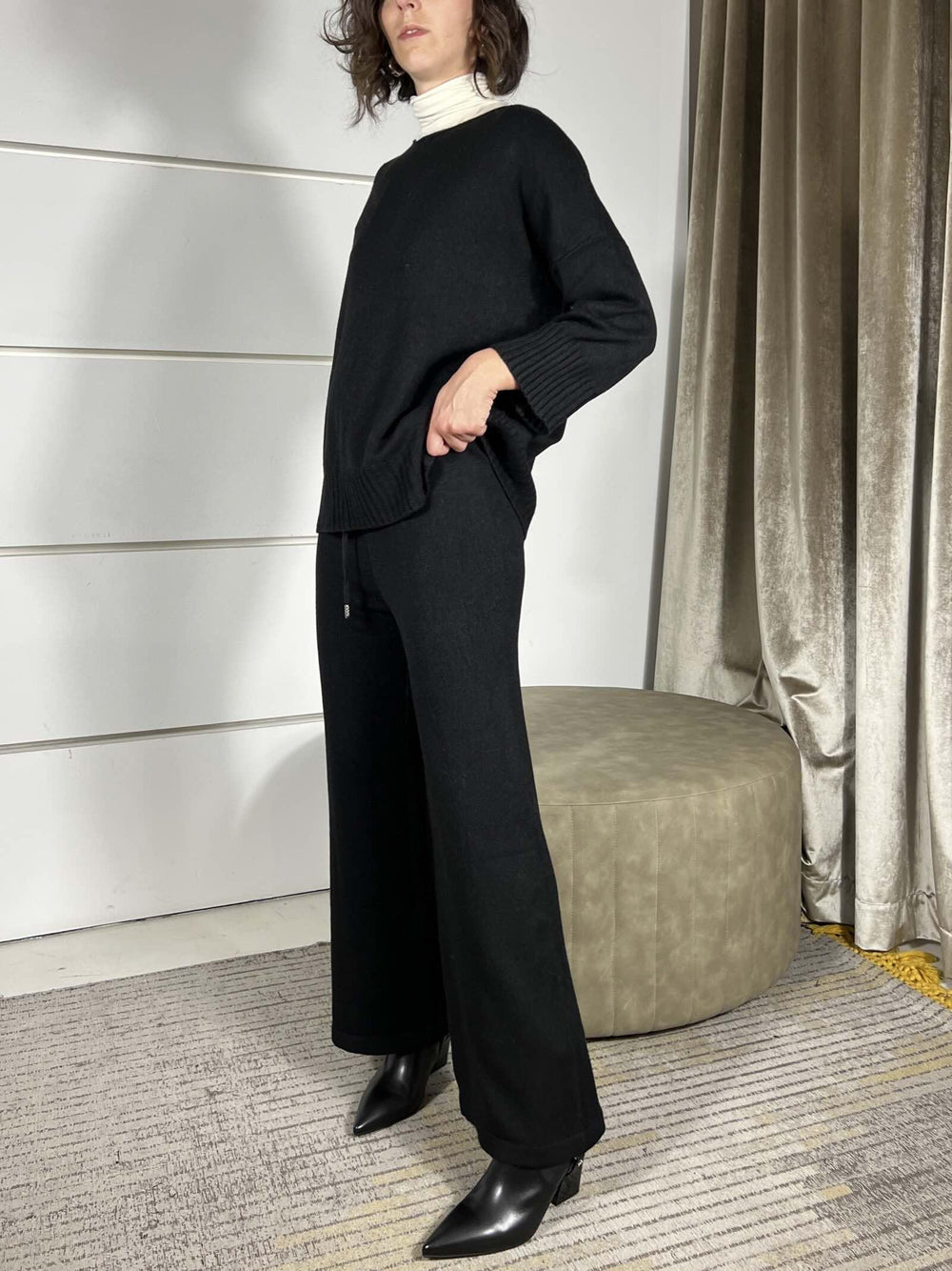 completo nero maglia e pantalone a palazzo in calda viscosa LN871325NERO SUSY MIX