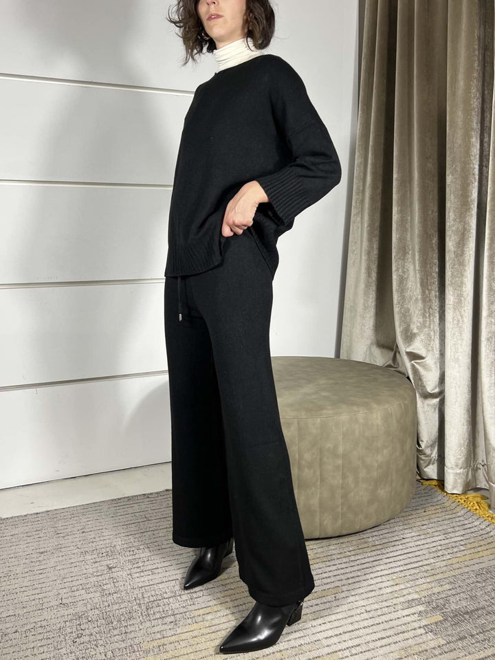 completo nero maglia e pantalone a palazzo in calda viscosa LN871325NERO SUSY MIX