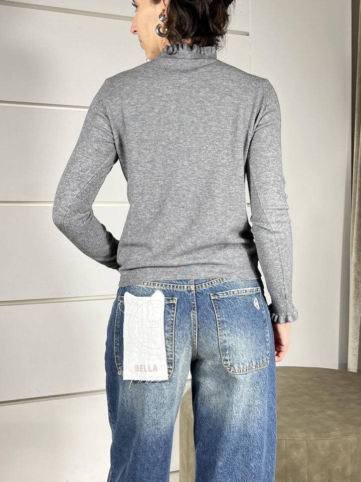 maglia grigia in viscosa con rouches nel collo e nella manica MNC-P059GRIGIO HAVE ONE