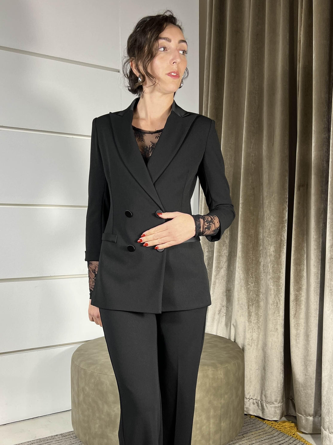 giacca doppiopetto manica 3/4 con inserti in raso nera JU25LAW1900 IMPERIAL