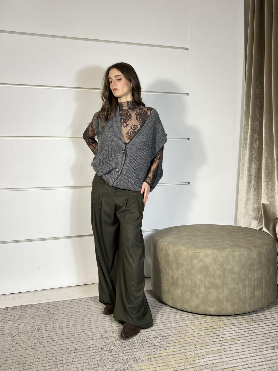 gilet con bottoni over scollo a v con giromanica ampio grigio 55183FGRIGIO VICOLO