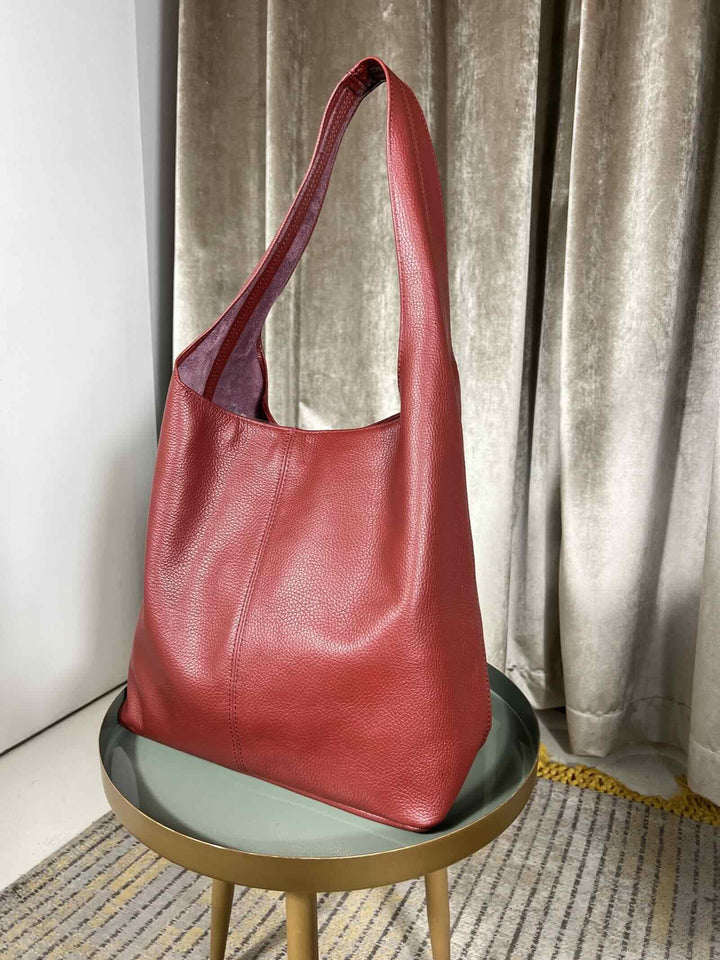 borsa a spalla bordeaux in vera pelle con zip 597810 BORDEAUX FEMME CAFE SELECTION