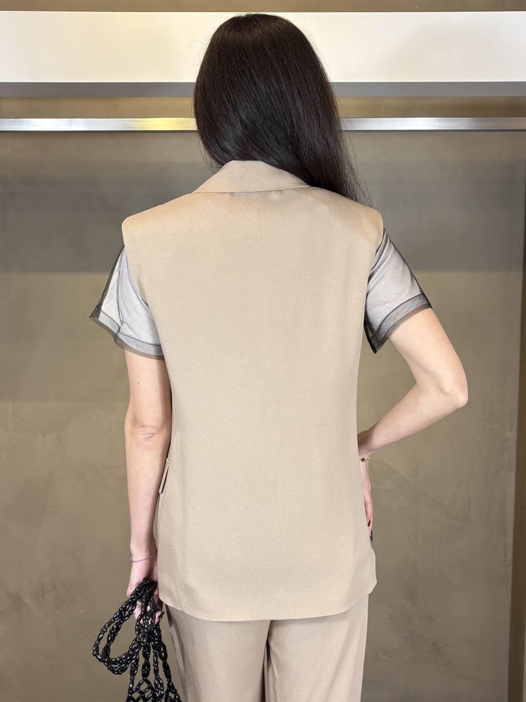 gilet monopetto beige IBOV0604 CARLA G