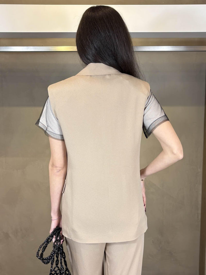 gilet monopetto beige IBOV0604 CARLA G