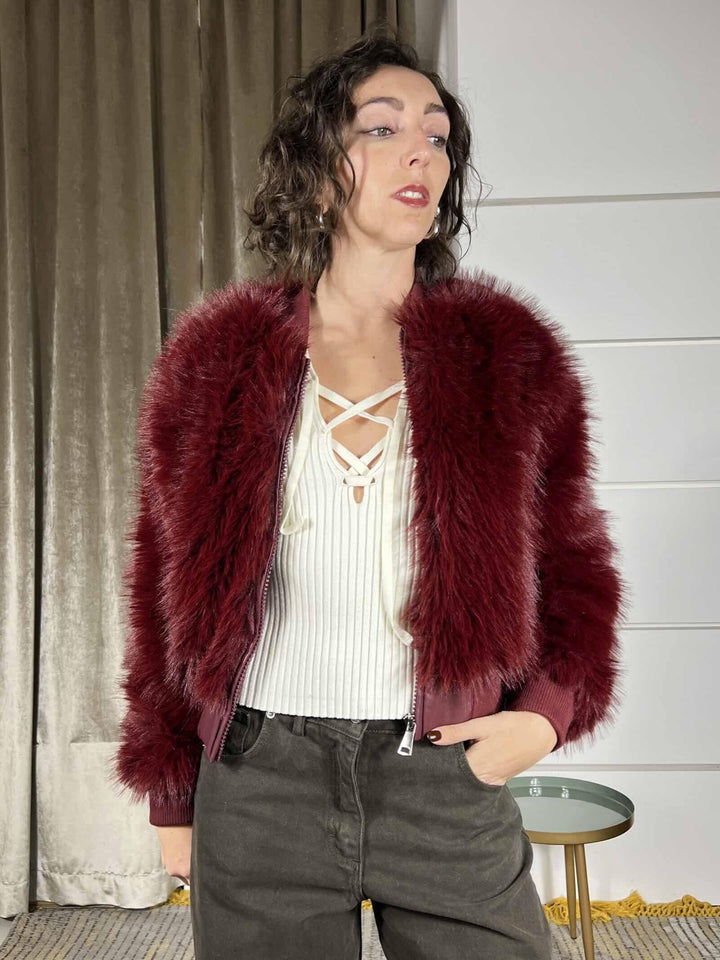 ecopelliccia corta a bomber bordeaux KDY-P037BORDEAUX HAVE ONE