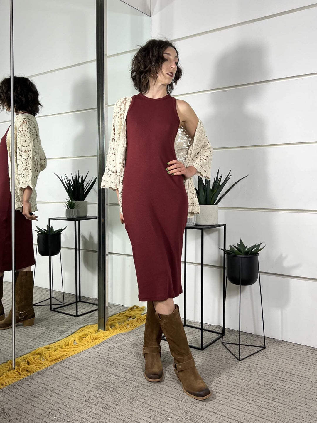 abito lungo a costine rosso india UAB0047ROSSO INDIA VICOLO