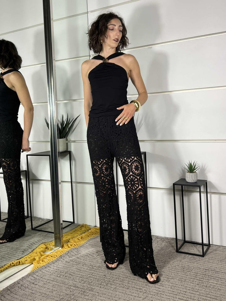 pantalone crochet nero ZS28051NERO SPICY CAFE