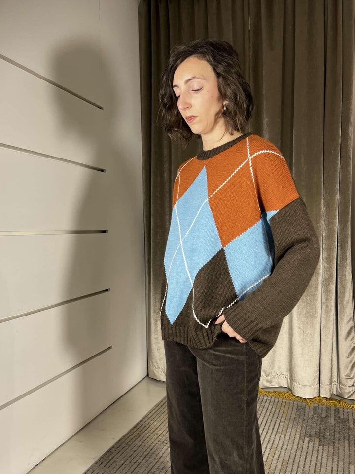 maglia girocollo rombi in miso lana MFP-P329MORO/CELESTE/COCCIO/PASTA HAVE ONE