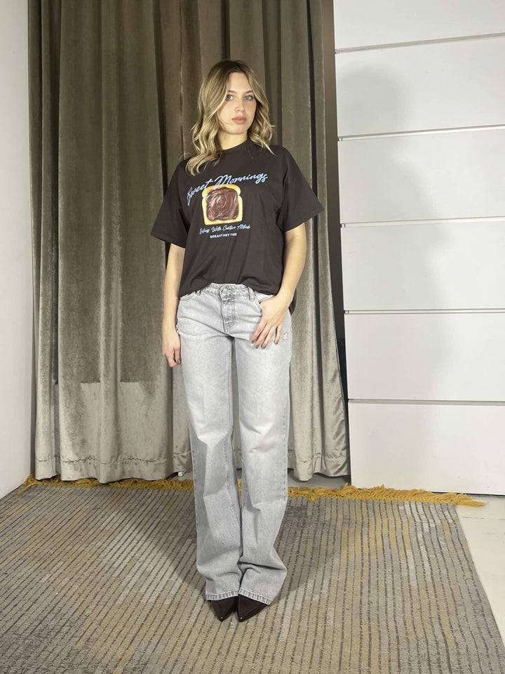 t-shirt giocollo manica corta con stampa sweet morning moro RAB0187MORO VICOLO