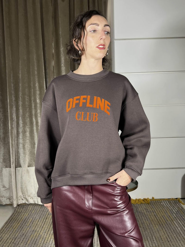 felpa girocollo con scritta offline club RF0601MORO/ARANCIO VICOLO