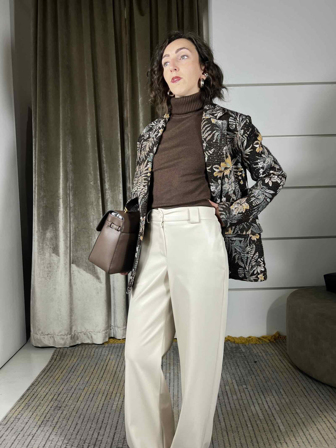 pantalone a palazzo in ecopelle panna 26P1054PANNA TENSIONE IN