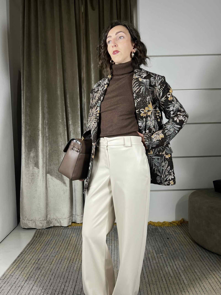 pantalone a palazzo in ecopelle panna 26P1054PANNA TENSIONE IN