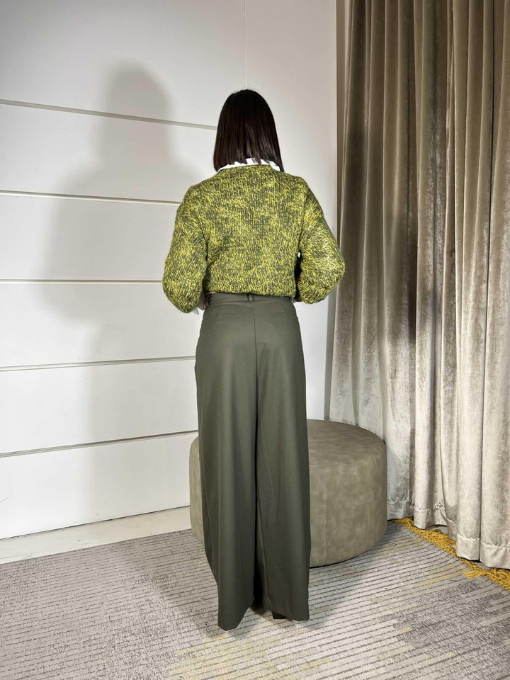 PANTALONE VERDE A PALAZZO CON PINCES IN FLANELLA TF1830VERDE MILITARE VICOLO