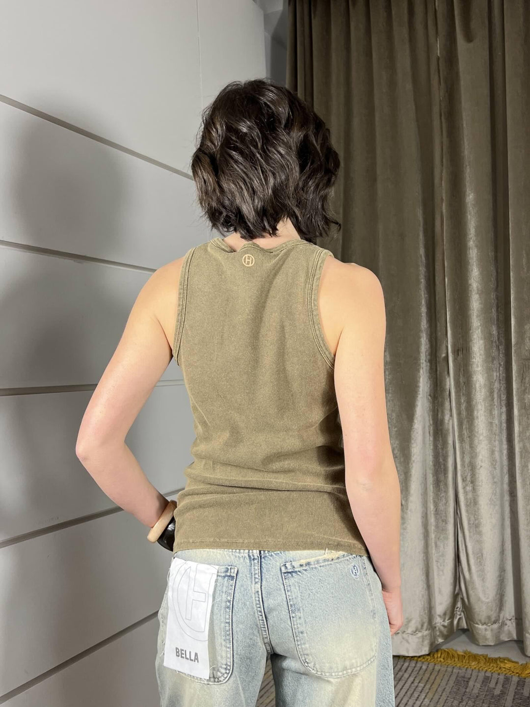 canotta scollo americana marmorizzata a costine caffe RJS-Q033CAFFE HAVE ONE