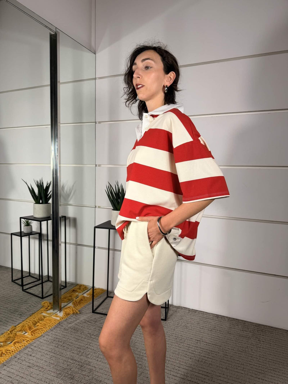 compelto polo a righe burro e rosso e short burro V02F0881BURRO/ROSSO PHILIA LOFT