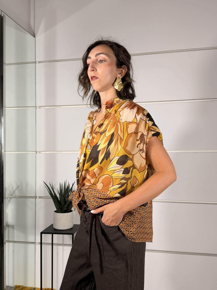 camicia fantasia a fiori senape in mussola S3313226SENAPE SUSY MIX