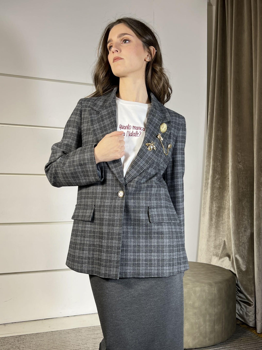 giacca principe di galles con spille grigia e nera TF1921GRIGIO/NERO VICOLO