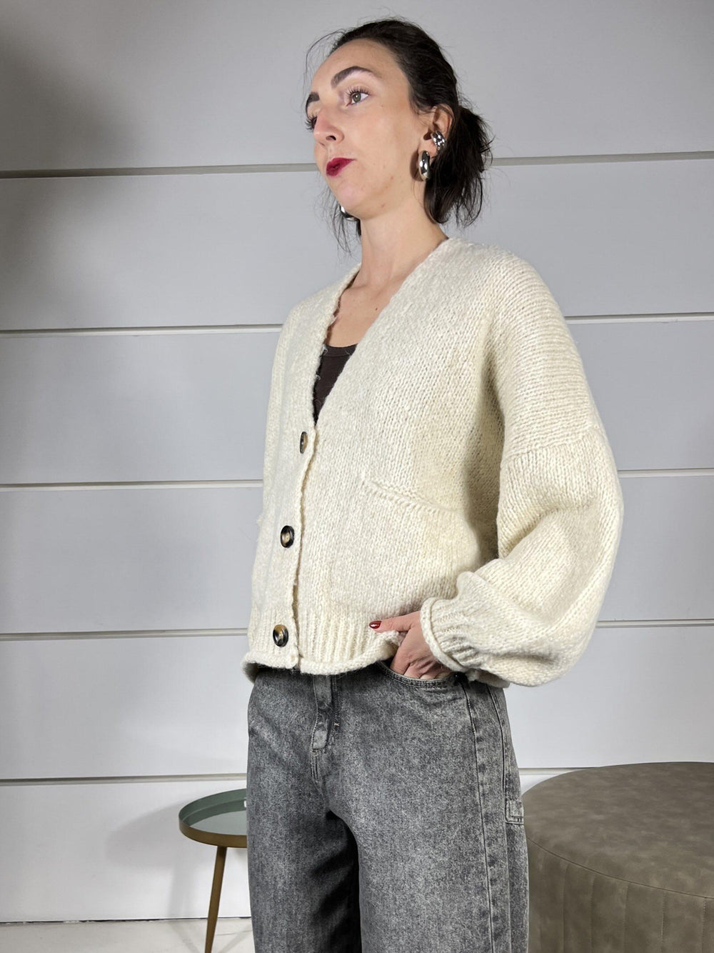 cardigan over 3 bottoni calce in misto lana JIT-P020CALCE HAVE ONE