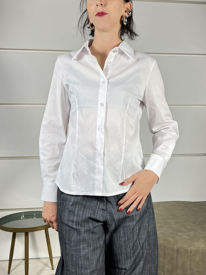 camicia con bottone gioiello bianca 748V25BIANCO SUSY MIX