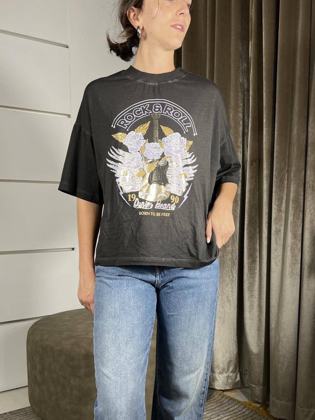 T-SHIRT GRIGIA CON STAMPA ROCK & ROLL TFW-P011ROCK GRIGIO HAVE ONE