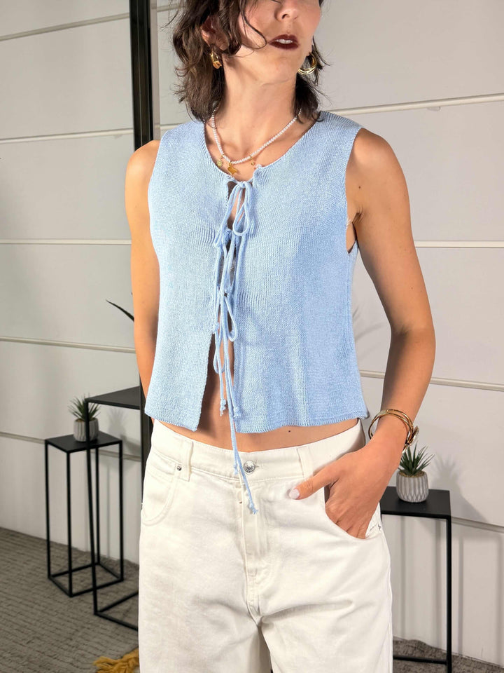 gilet in maglia con fiocchi celeste A24416CELESTE SPICY CAFE