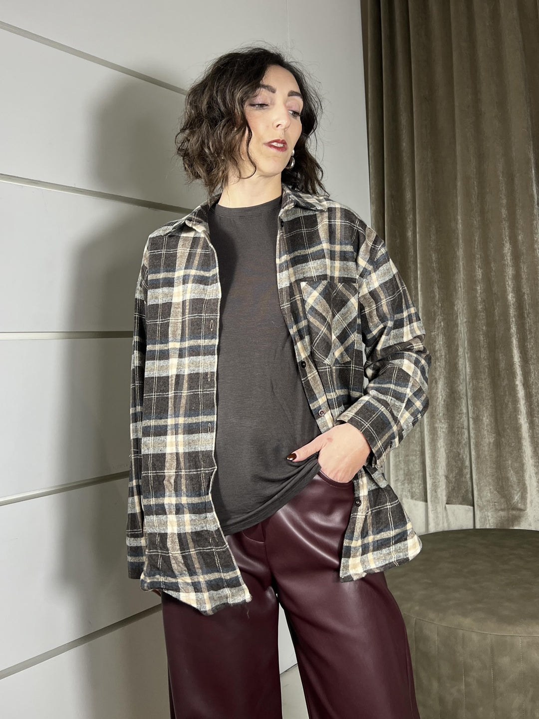 camicia a quadri over blu 48981BLU SUSY MIX