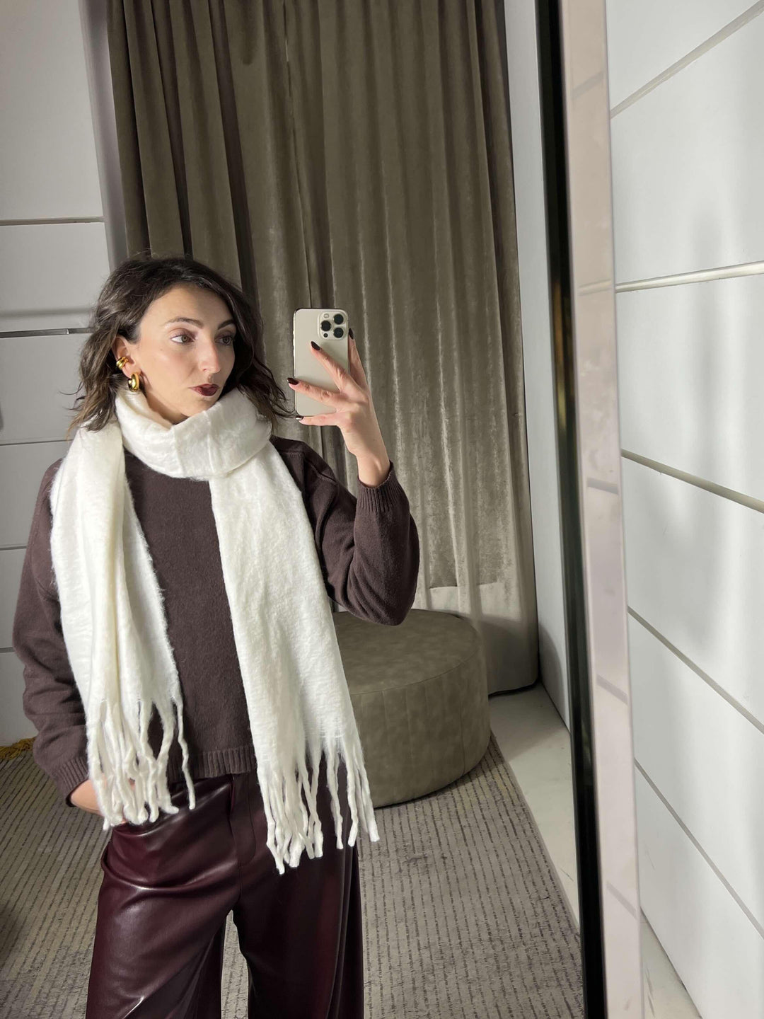 sciarpa con frange bianca in misto lana S21357WHITE FEMME CAFE SELECTION