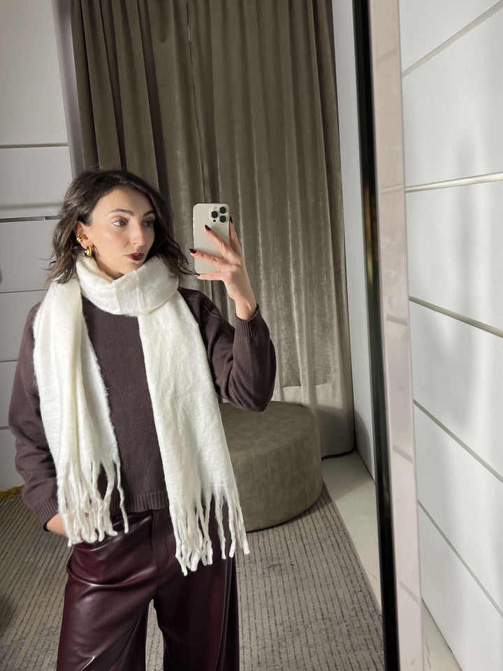 sciarpa con frange bianca in misto lana S21357WHITE FEMME CAFE SELECTION