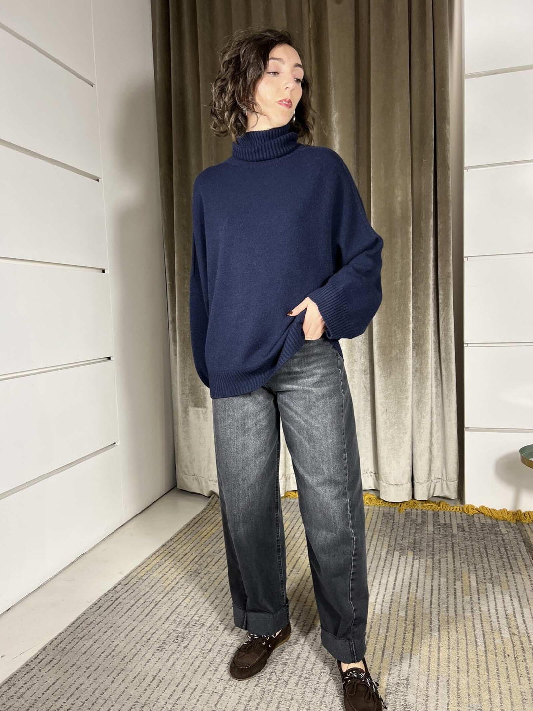 maglione collo alto con coste blu M30258911650 IMPERIAL