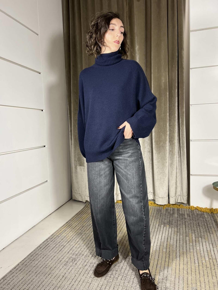 maglione collo alto con coste blu M30258911650 IMPERIAL