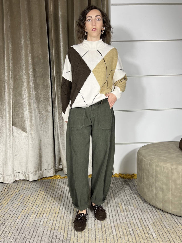 pantalone in velluto verde militare a ovetto 59054PVERDE MILITARE SUSY MIX