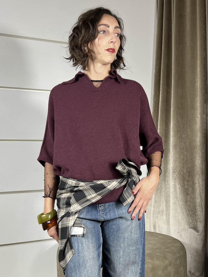 maglione a polo manica corta over viola D80886VIOLA TENSIONE IN