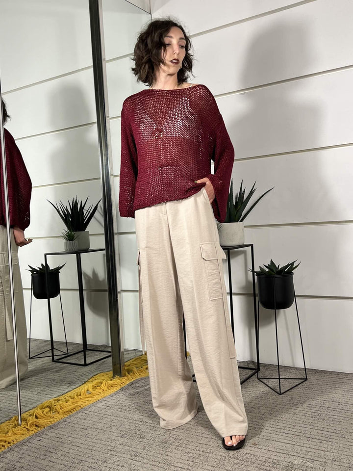 pantalone a palazzo cargo sabbia SM222ABEIGE SUSY MIX