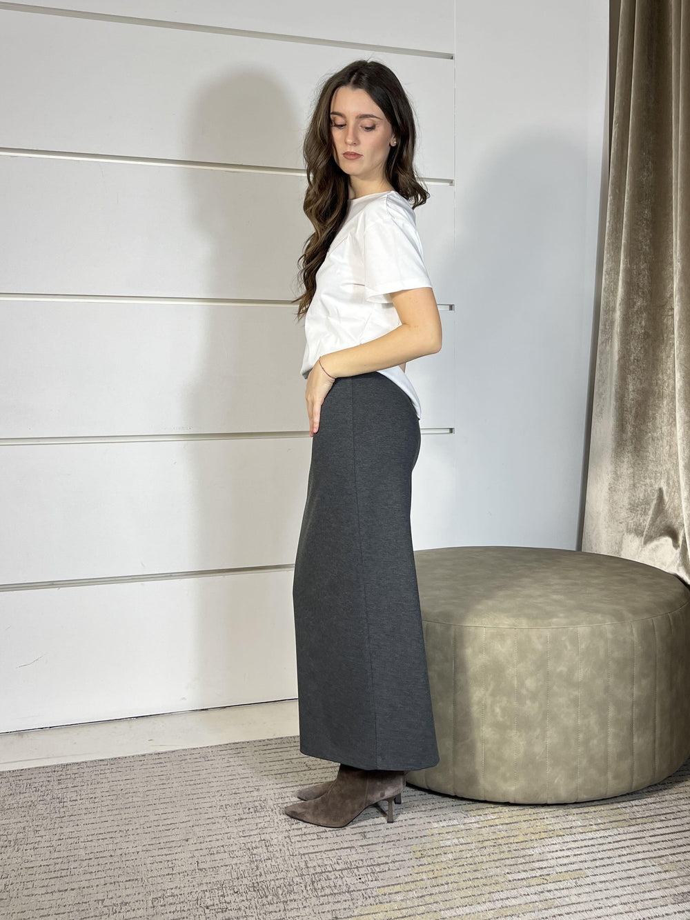 gonna punto milano con spacco dietro grigia 26G1204GRIGIO TENSIONE IN