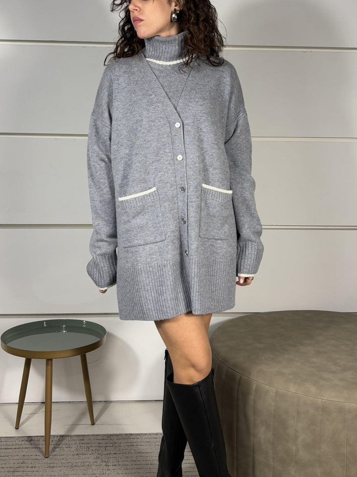 cardigan lungo grigio con scollo a V e bottoni TASMANIA CARDIGANII2 PINKO