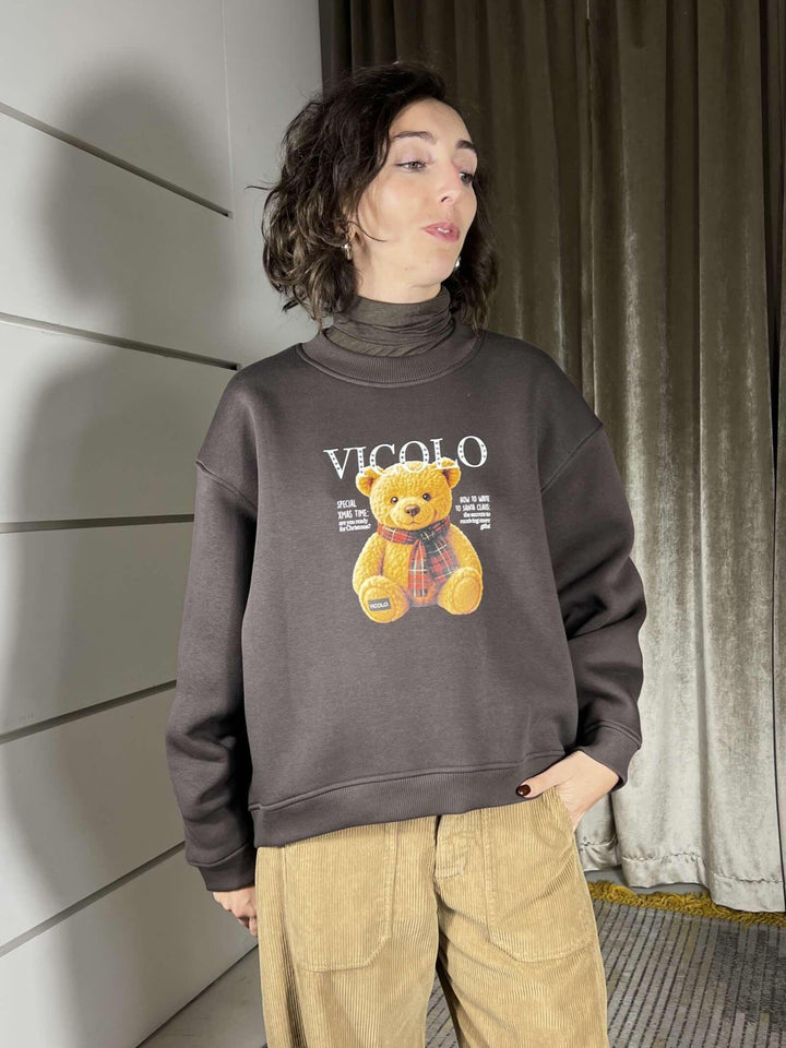 felpa over girocollo felpata con orsetto moro RF0638MORO VICOLO