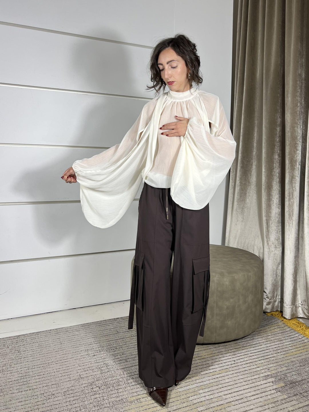 pantalone cargo con elastico in vita moro DE868MORO TENSIONE IN