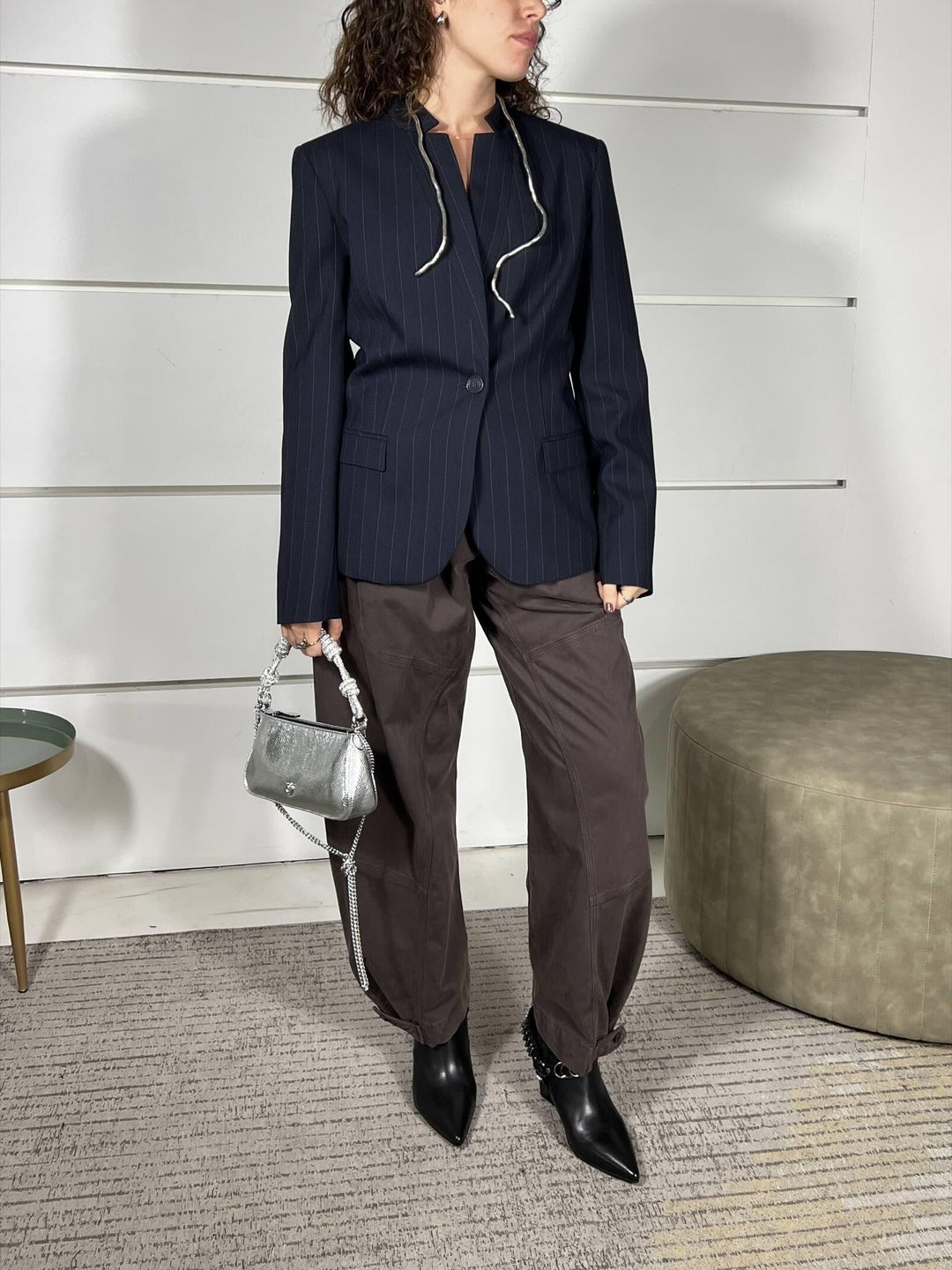 Giacca taglio maschile gessata in lana blu KEBAB GIACCAEZ1 PINKO