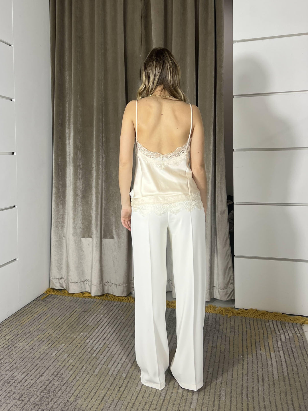 completo giacca con fiocco e pantalone a palazzo 30592BURRO SUSY MIX