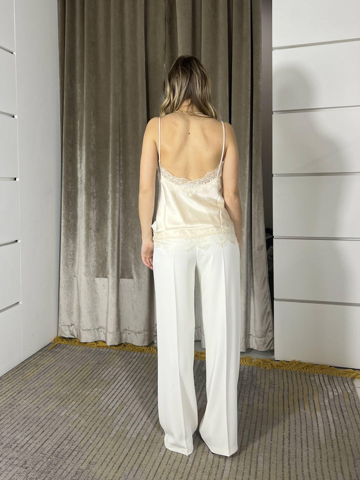 completo giacca con fiocco e pantalone a palazzo 30592BURRO SUSY MIX