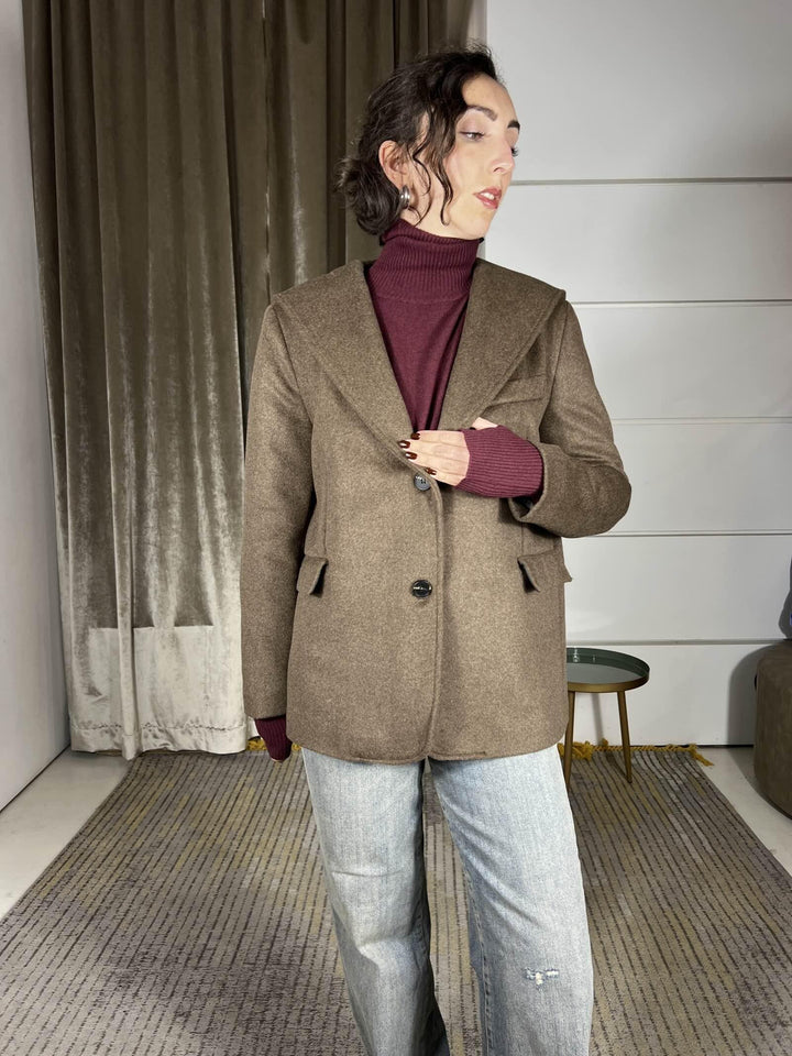 cappotto corto con cappuccio in misto lana moro 26B1508MORO TENSIONE IN